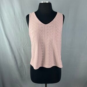 Maysoar Tank Top Women's Small Light Pink Eyelet Sleeveless Deep V Neck Pullover